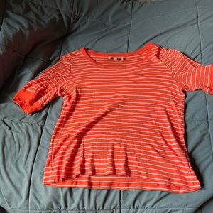 Orange with white stripes, short sleeve top